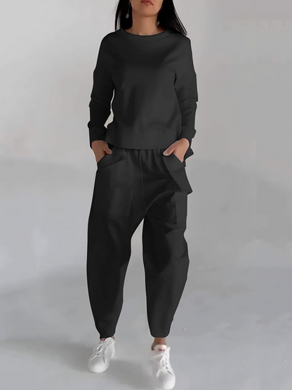 LORA - CASUAL RUNDHALS-ZWEITEILER MIT LANGARM