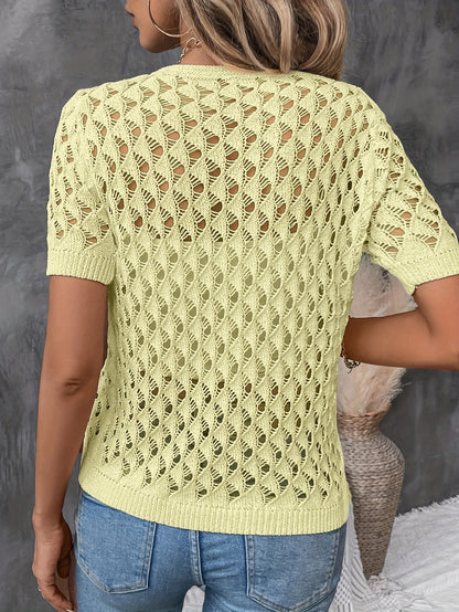 Angelique - Eleganter V-Ausschnitt Kurzarmpullover Aus Spitze